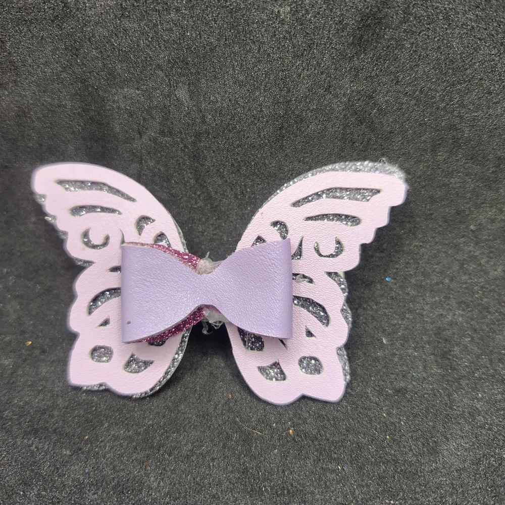 Hand Crafted Purple Butterfly Bow Hair Clip Faux Leather Barrette